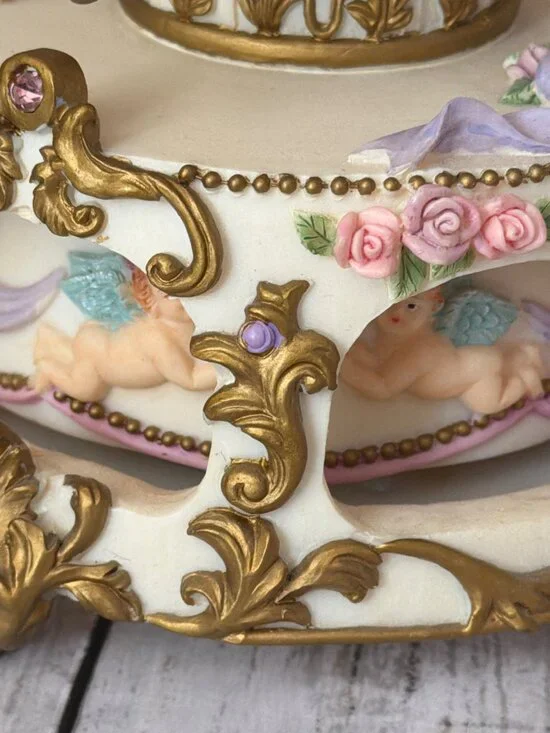 RARE San Francisco Music Box Dual Counter Rotating Angel 3-Horse Carousel - Picture 9 of 10